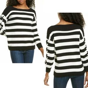 Cece Black Striped Long Sleeve Boat Neck Sweater